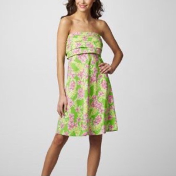 Lilly Pulitzer Floral Green & Pink Strapless Dress Style 8723 Womens size Medium - Picture 10 of 13